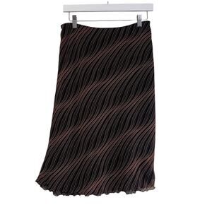 Casual Corner Womens Skirt Size 12 Wavy Stripe Ruffle Knee Length Black Orange